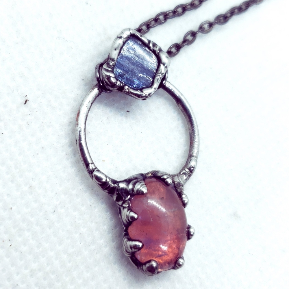 Amethyst and kyanite crystal necklace